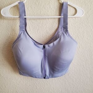 All In Motion Lavender 34DD Sports Bra Support Comfort Zip Front Gym Outdoor Act